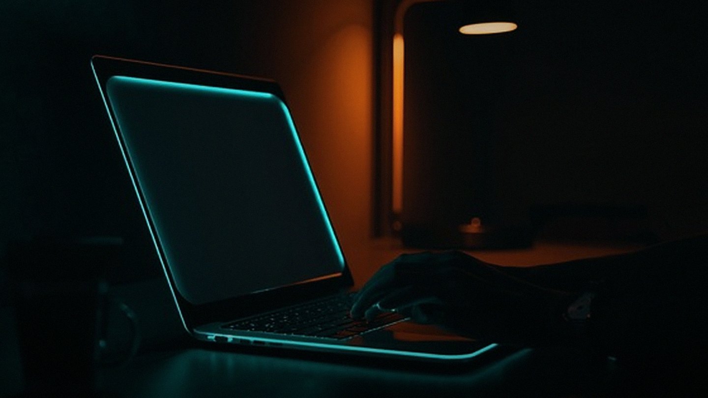 A laptop running a large AI model on a desk at night